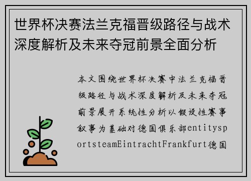 世界杯决赛法兰克福晋级路径与战术深度解析及未来夺冠前景全面分析